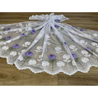 Kész függöny fehér alapon lila rózsa 300x160cm