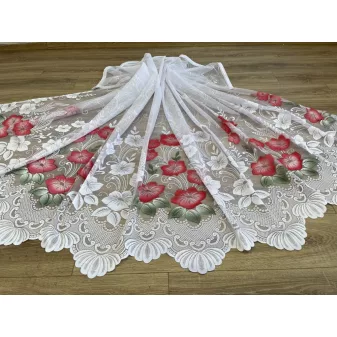 Kész függöny fehér alapon piros pipacs virág 300x250cm