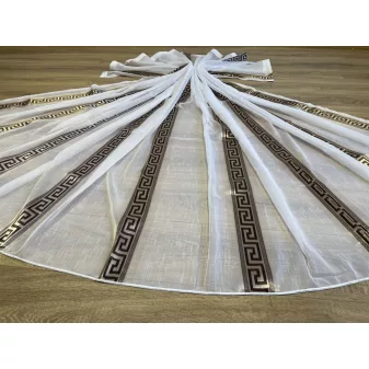 Kész függöny luxury fehér alapon görög barna 300x180cm