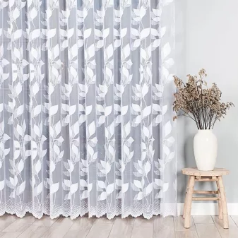 Kész függöny fehér alapon fehér sűrűlevél 300x250cm