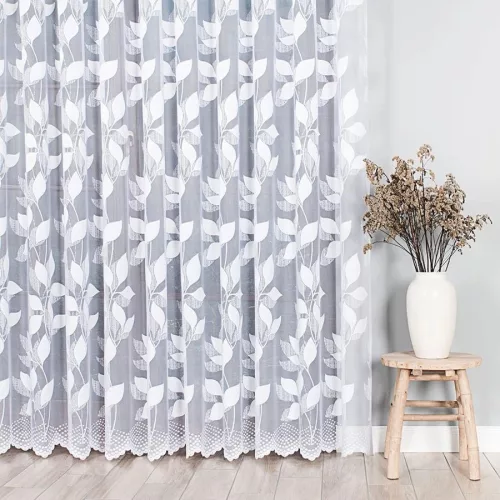 Kész függöny fehér alapon fehér sűrűlevél 400x250cm