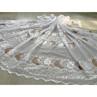   Kész függöny fehér alapon barna fehér szőlőleveles 300x160cm