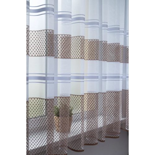 Kész függöny fehér alapon barna lyukacsos csíkos 300x180cm