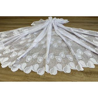   Kész függöny fehér alapon fehér tulipán virág 300x220cm