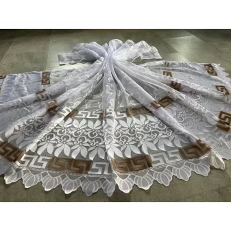 Kész függöny fehér alapon görög barna 300x250cm