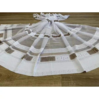 Kész függöny fehér alapon görög barna 300x180cm