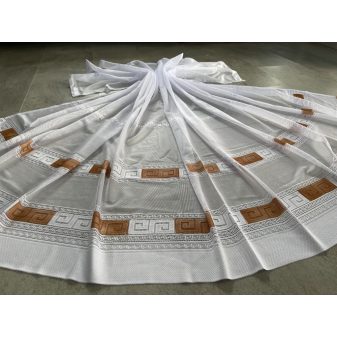 Kész függöny fehér alapon görög karamell 300x160cm