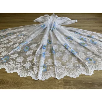 Kész függöny fehér alapon kék virág 300x180cm