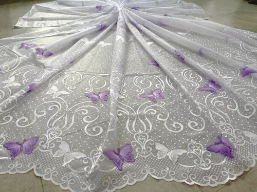 Kész függöny fehér alapon lila lepkés 200x250cm