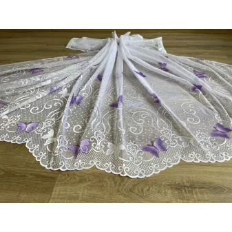 Kész függöny fehér alapon lila lepkés 300x180cm