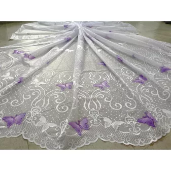 Kész függöny fehér alapon lila lepkés 500x180cm