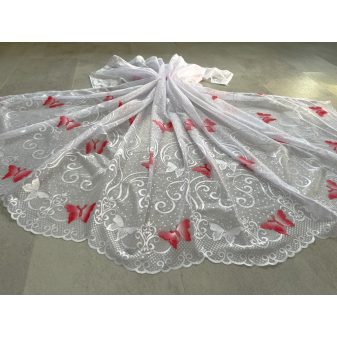 Kész függöny fehér alapon piros lepkés 300x160cm
