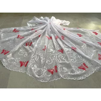 Kész függöny fehér alapon piros lepkés 300x250cm