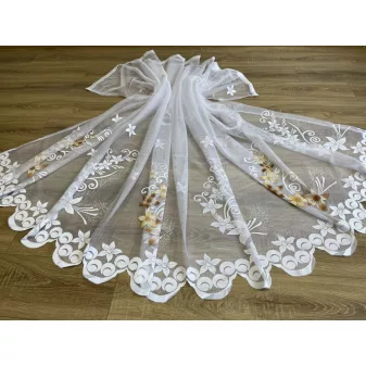   Kész függöny fehér alapon sárgás barna leveles 300x155cm
