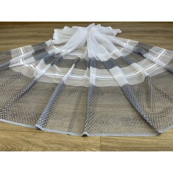   Kész függöny fehér alapon szürke lyukacsos csíkos 300x200cm
