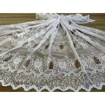   Kész függöny fehér alapon új barna fehér leveles 300x250cm