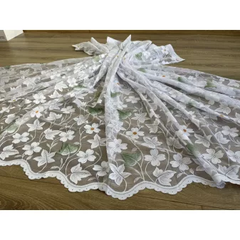   Kész függöny fehér alapon margarétás zöld leveles 300x250cm