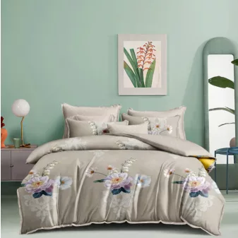   Luna bézs lila virággal mintás ágyneműhuzat garnitúra 3 részes