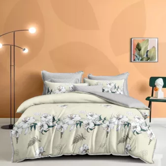   Luna fehér virág mintás krém ágyneműhuzat garnitúra 3 részes