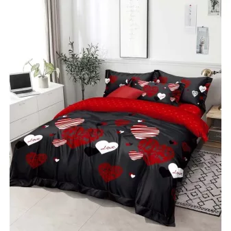   Love fekete alapon piros szíves ágyneműhuzat garnitúra 3 részes