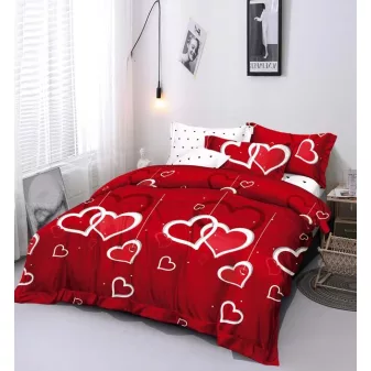   Love piros fehér szíves ágyneműhuzat garnitúra 3 részes