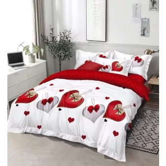   Love piros fehér szíves masnis ágyneműhuzat garnitúra 3 részes