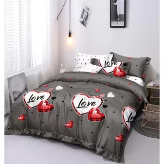   Love szürke fehér szíves ágyneműhuzat garnitúra 3 részes