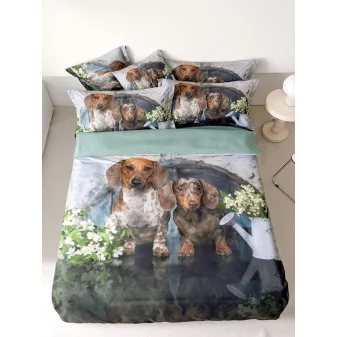 Dogs két barna kutyus ágyneműhuzat garnitúra 7 részes