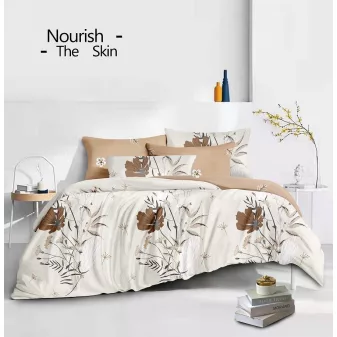   Amara bézs virág mintás ágyneműhuzat garnitúra 3 részes