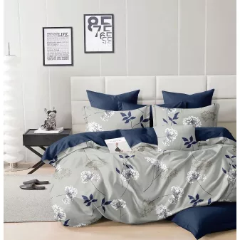   Amara szürke kék virág mintás ágyneműhuzat garnitúra 3 részes