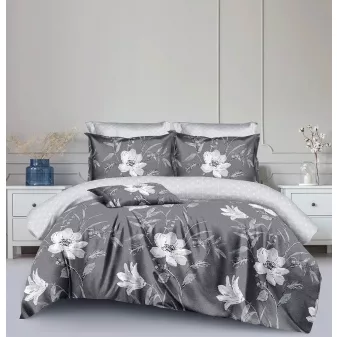   Teresa sötétszürke virág mintás ágyneműhuzat garnitúra 3 részes
