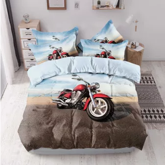   Scooter kék barna motoros mintás ágyneműhuzat garnitúra 3 részes