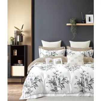    Autumn szürke fehér leveles ágyneműhuzat garnitúra 3 részes
