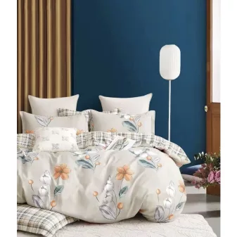   Harmony bézs narancssárga virágos mintás ágyneműhuzat garnitúra 3 részes