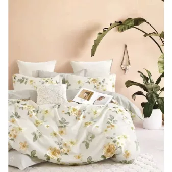   Harmony sárga virág zöld levél mintás ágyneműhuzat garnitúra 3 részes