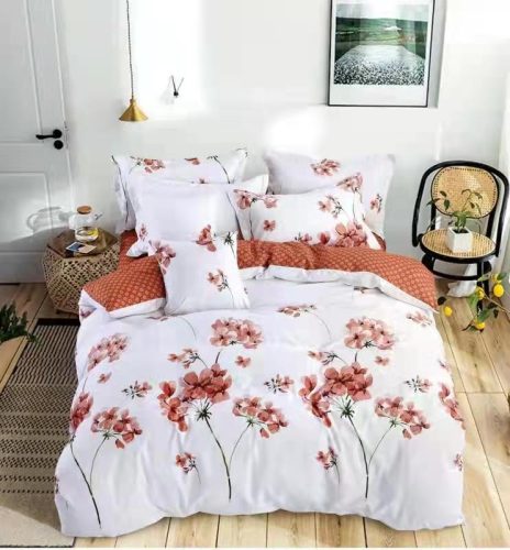 Floral fehér rózsaszín virág mintás ágyneműhuzat garnitúra 3 részes