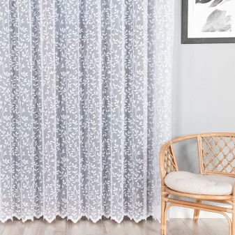   Kész függöny fehér alapon fehér kis levelek A6 300x180cm