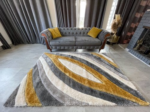 Elena 3D shaggy szőnyeg 082 szürke-sárga 3db-os 60xszett