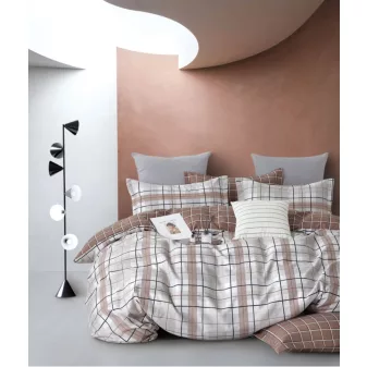   Flanel barna bézs csíkos mintás ágyneműhuzat garnitúra 3 részes