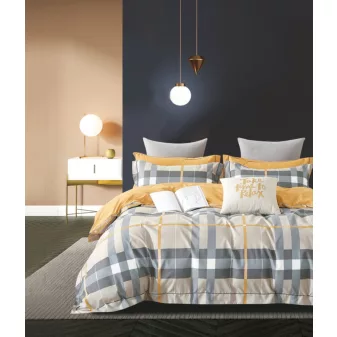   Flanel bézs sárga csíkos mintás ágyneműhuzat garnitúra 3 részes