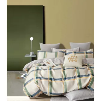   Flanel sárga zöld csíkos mintás ágyneműhuzat garnitúra 3 részes