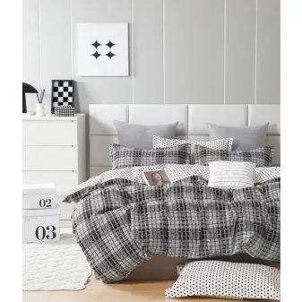   Flanel szürke kocka mintás ágyneműhuzat garnitúra 3 részes