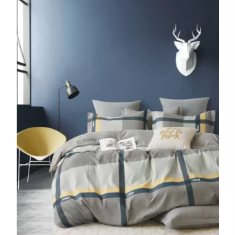   Flanel szürke sárga csíkos mintás ágyneműhuzat garnitúra 3 részes
