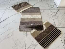 Fürdőszoba szőnyeg 3 részes szett barna capucino csíkos 