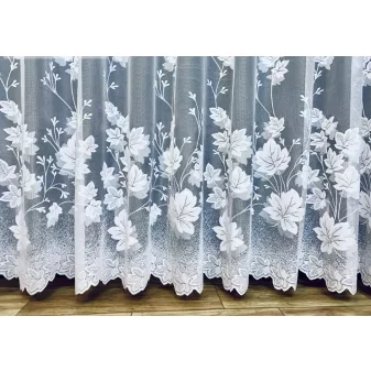 Kész függöny fehér alapon fehér falevél A7 300x220cm