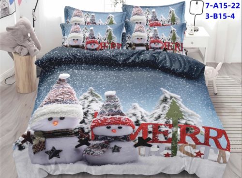 Karácsonyi ágynemű garnitúra 3 részes két sapkás hóember