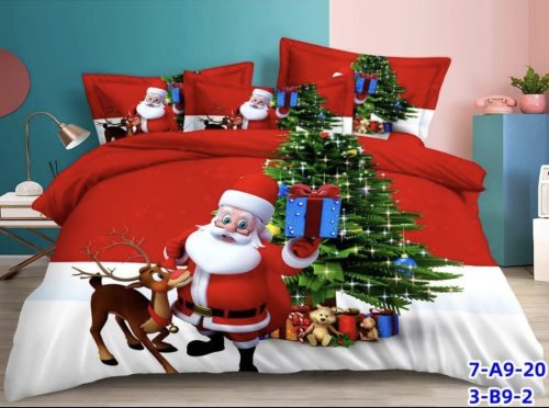 Karácsonyi ágynemű garnitúra 3 részes piros mikulás minta