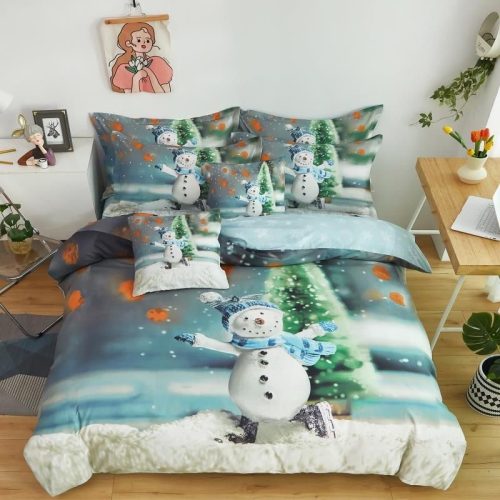 Karácsonyi ágynemű garnitúra 3 részes fehér hóemberes