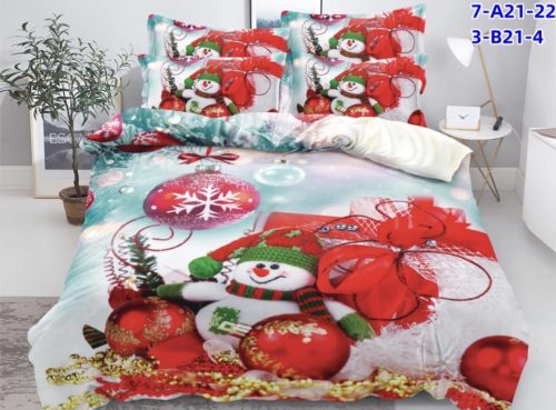 Karácsonyi ágynemű garnitúra 3 részes piros gömb hóember