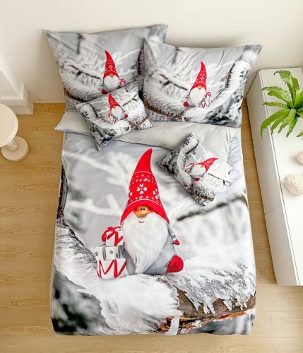 Karácsonyi ágynemű garnitúra 3 részes fehér szürke nagy manó